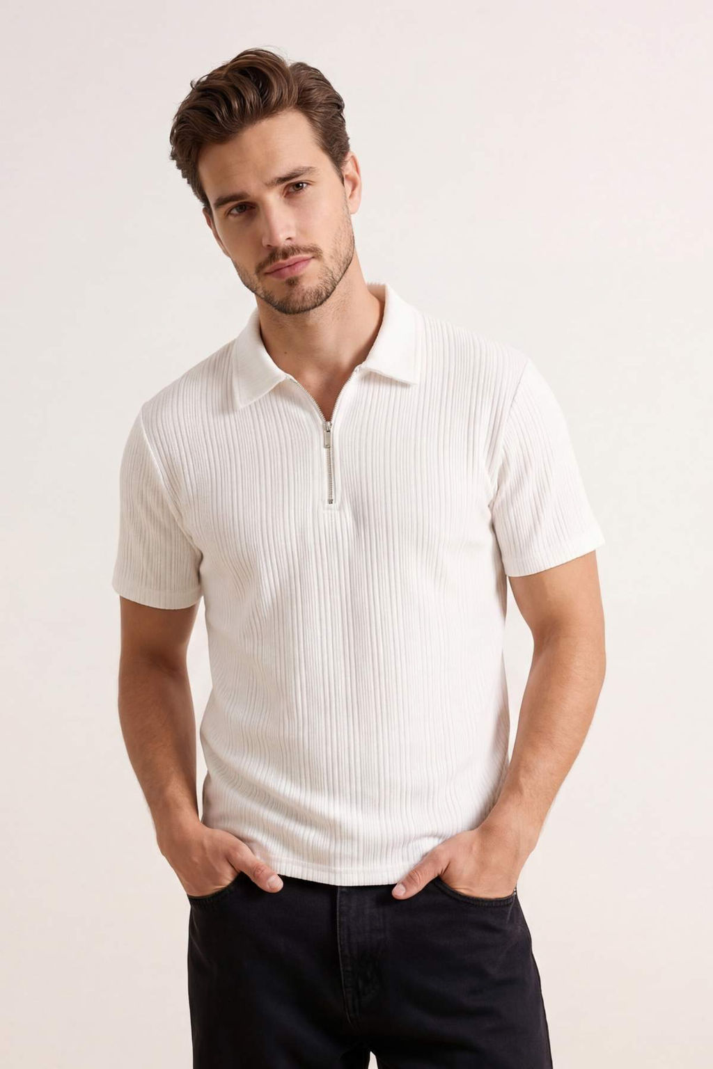 Lacivert Regular Fermuarl? Dokulu Orme Polo Yaka T-shirt TMNSS26PO00019 - Trendyolmilla фото 10