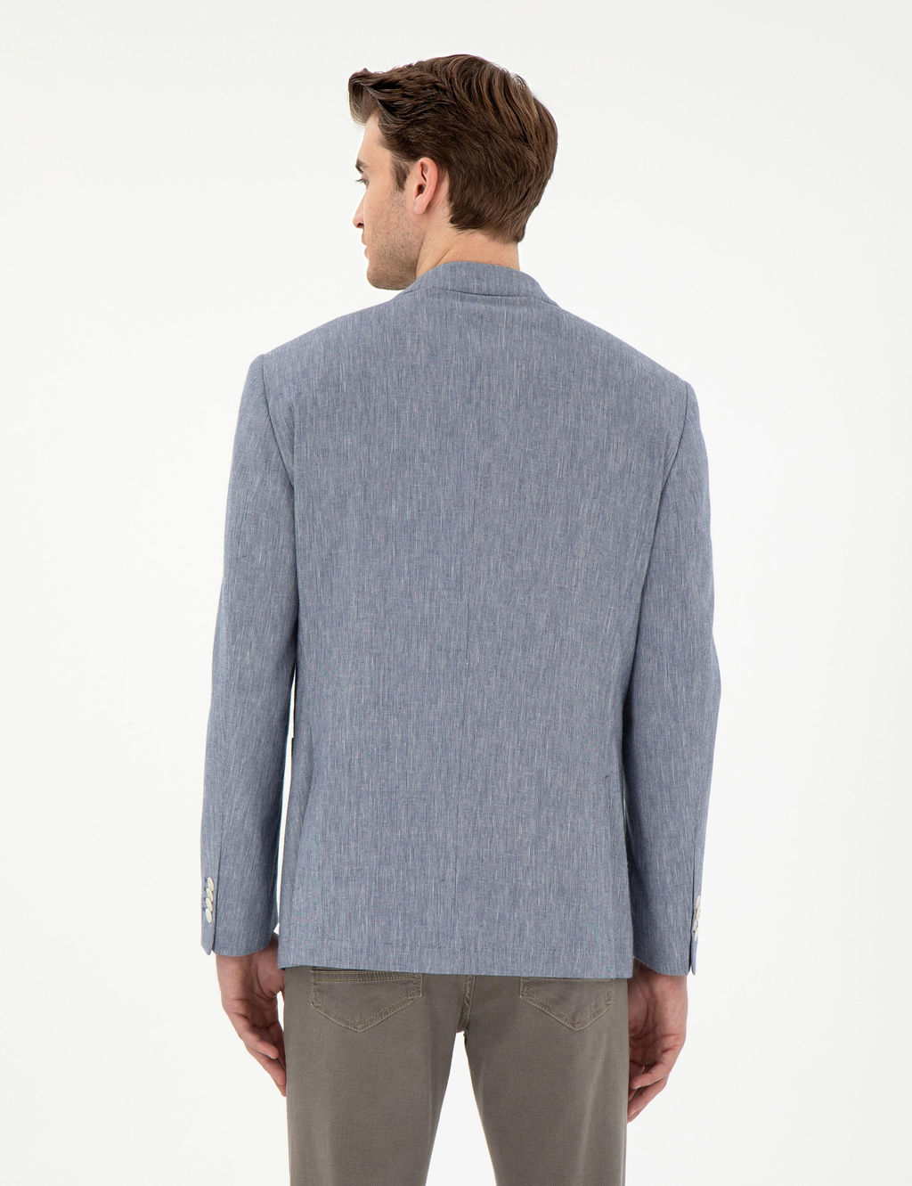 Koyu Mavi Ex. Slim Fit Keten Kar___ml_ Ceket
