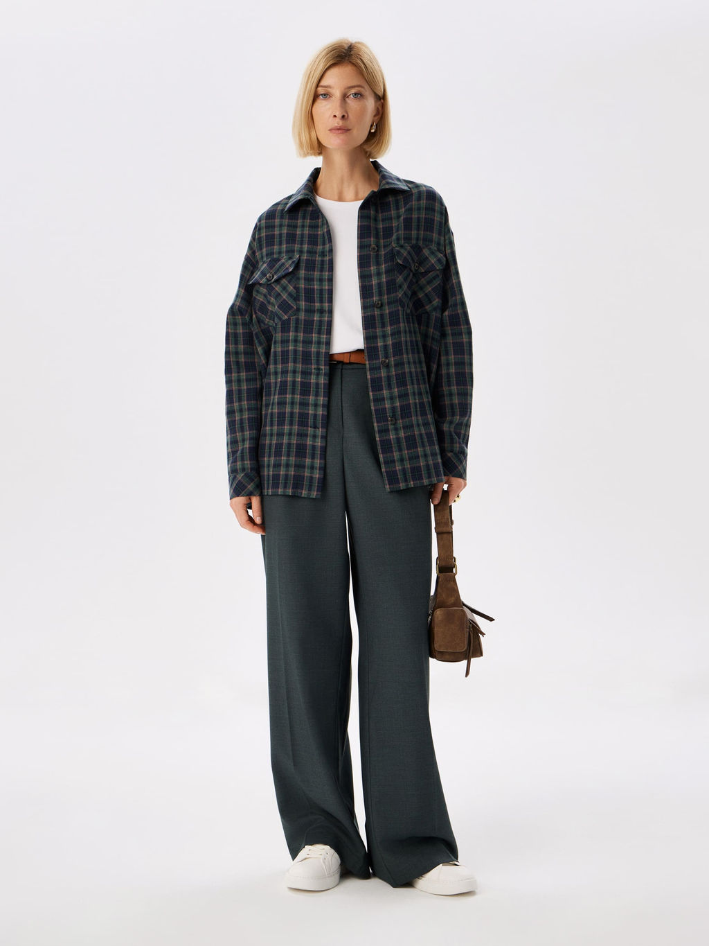 Блузка женская дл. рук. KATHARINA KROSS KK-B-0036F-FR-сине-зеленый, клетка  фото 5