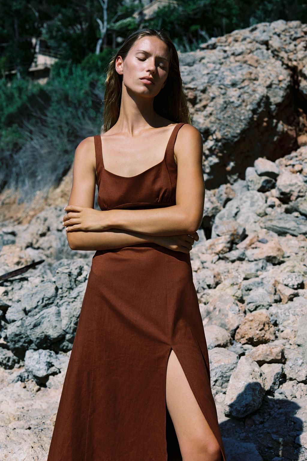 LINEN BLEND MIDI DRESS - Zara фото 3