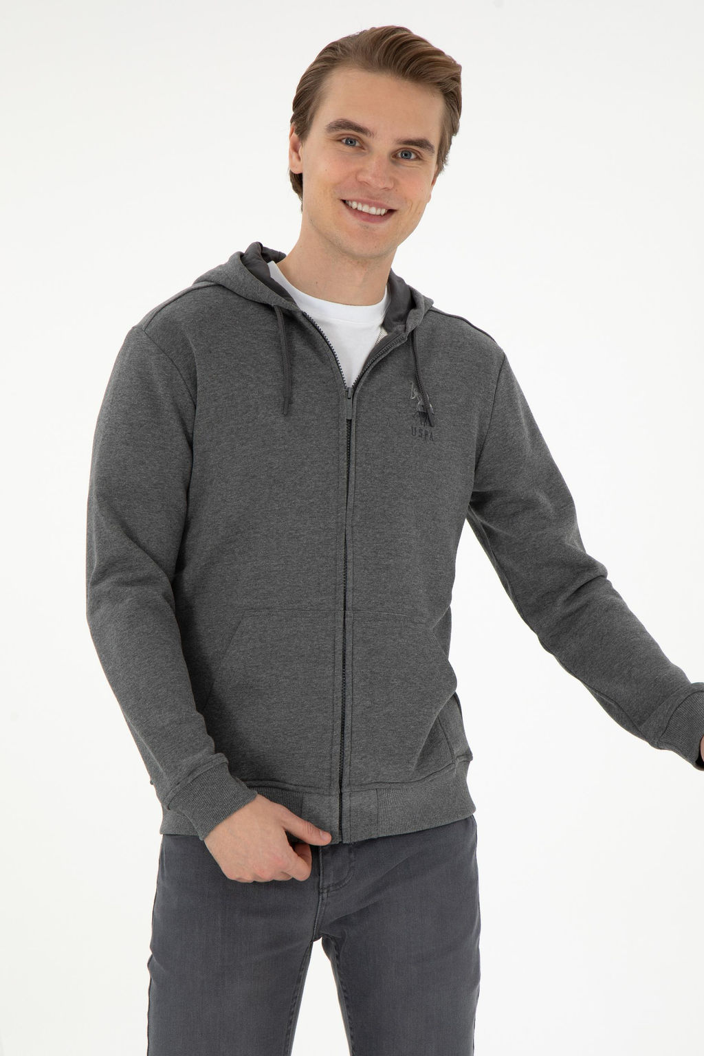 Мужской вязаный кардиган антрацитового меланжа Неожиданная скидка в корзине - U.s. polo assn фото 3