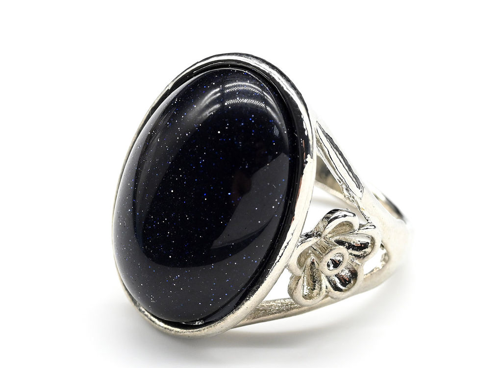 Кольцо с авантюрином синим овал 21*27мм Радуга камня