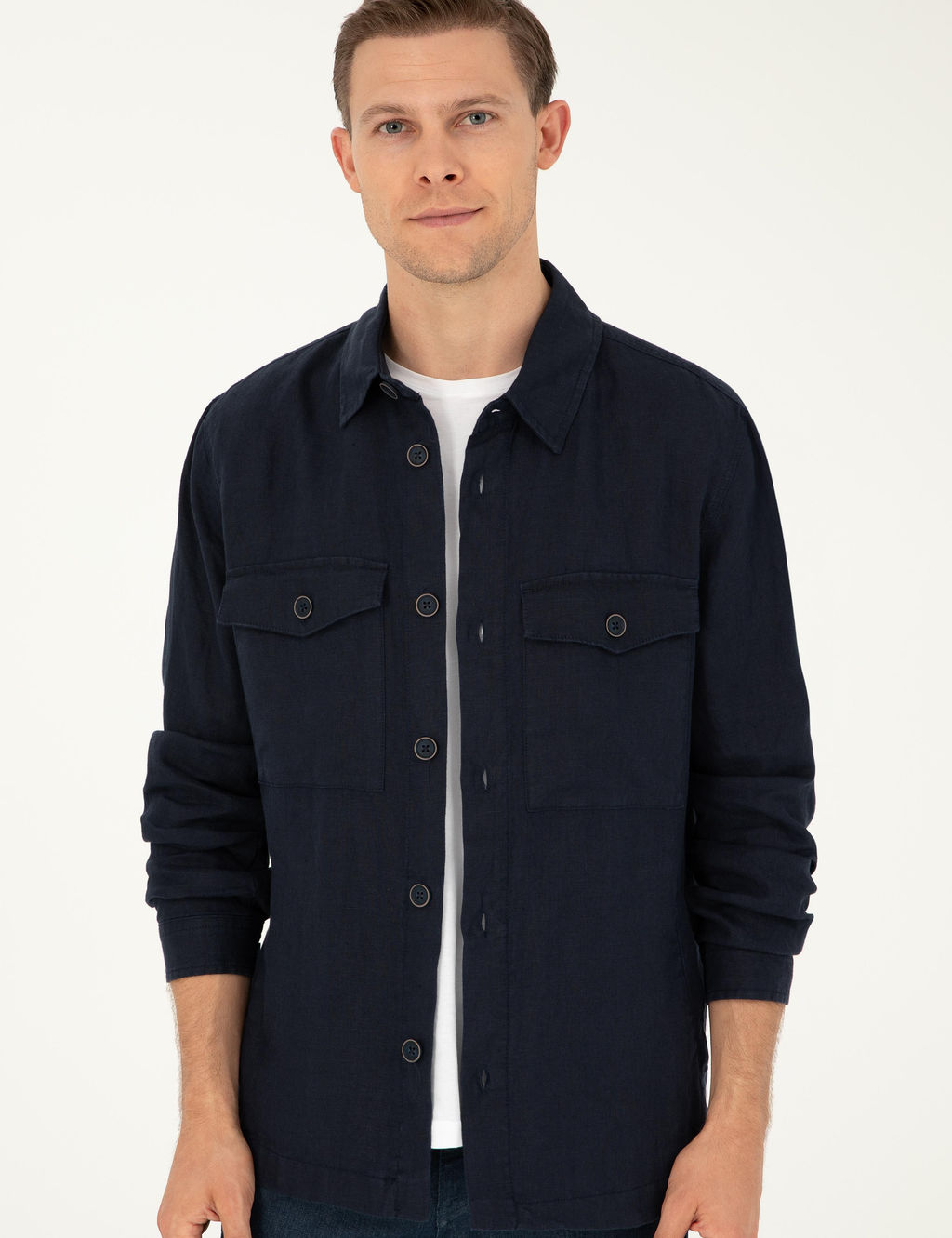 Lacivert Regular Fit %100 Keten G_mlek Ceket