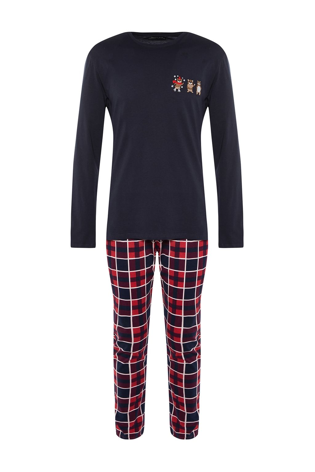 Trendyolmilla Man Lacivert Erkek Regular Fit Alt Ekose Orme Aile Kombini %100 Pamuk Pijama Tak?m? THMAW22PT0431  фото 6