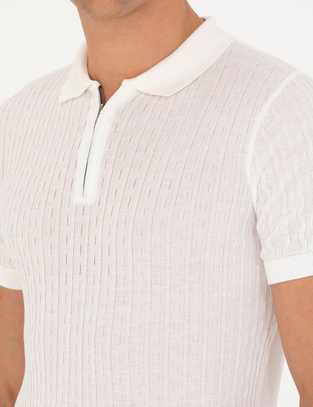 Beyaz Slim Fit Polo Yaka Triko T-Shirt