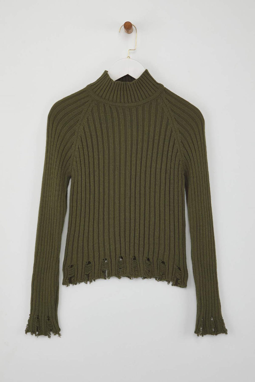 Haki K?sa/Crop Etek Ucu Ak?tma Detayl? Triko Kazak TWOAW26KZ00102