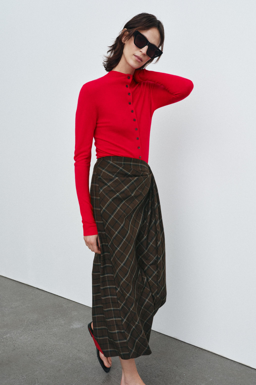 ZW COLLECTION DRAPED CHECK SKIRT - Zara фото 20