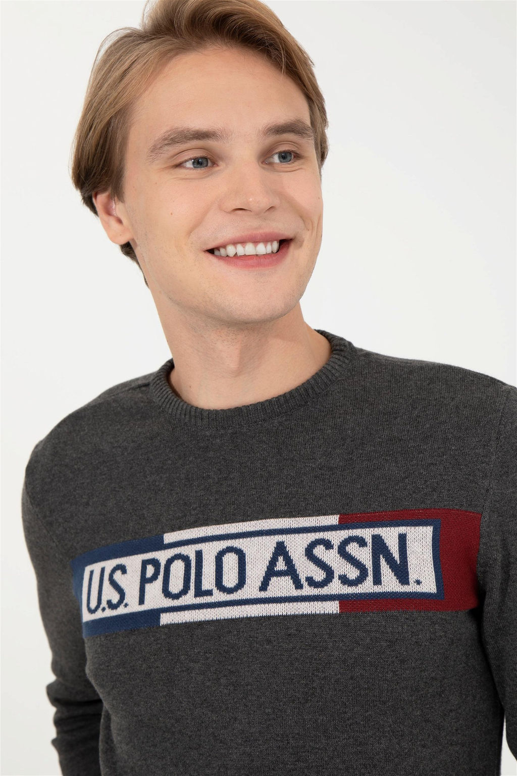 U. S. Polo Assn Мужской трикотаж антрацитового меланжевого цвета с круглым вырезом - U.s. polo assn фото 8