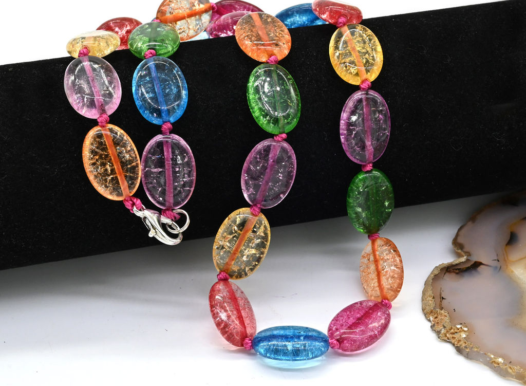 Бусы из хрусталя тонированного "снег" овал 13*28мм, цв.ассорти, 48см