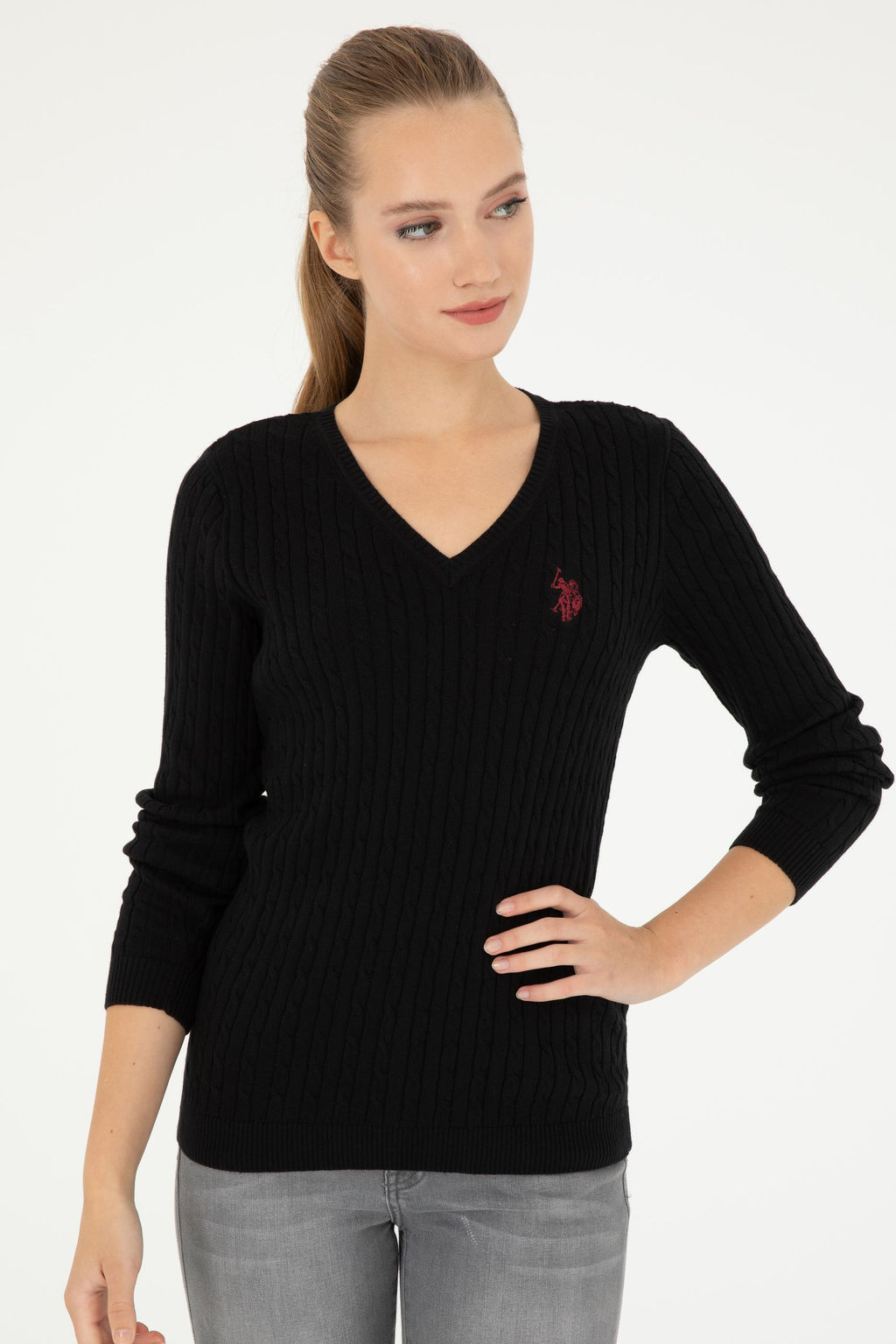 Женский черный базовый свитер с v-образным вырезом Неожиданная скидка в корзине - U.s. polo assn фото 3