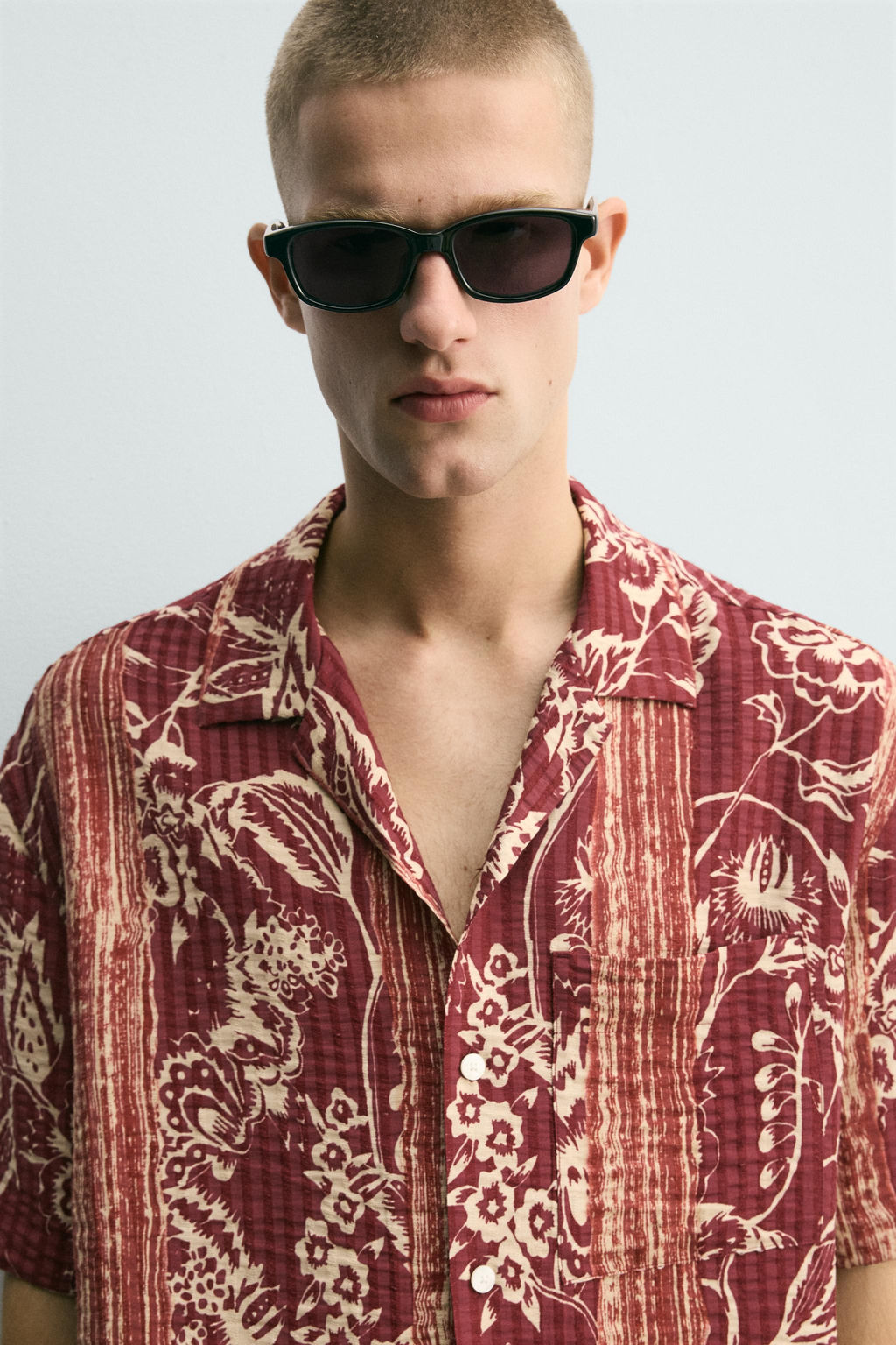 CAMISA JACQUARD RAYAS ESTAMPADO / Rojos - Zara фото 5