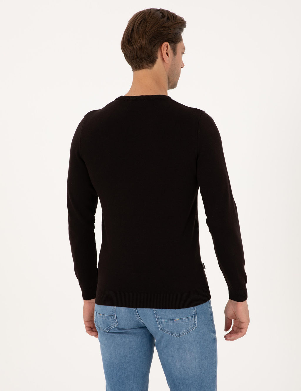 Koyu Kahverengi Slim Fit Bisiklet Yaka Basic Triko Kazak