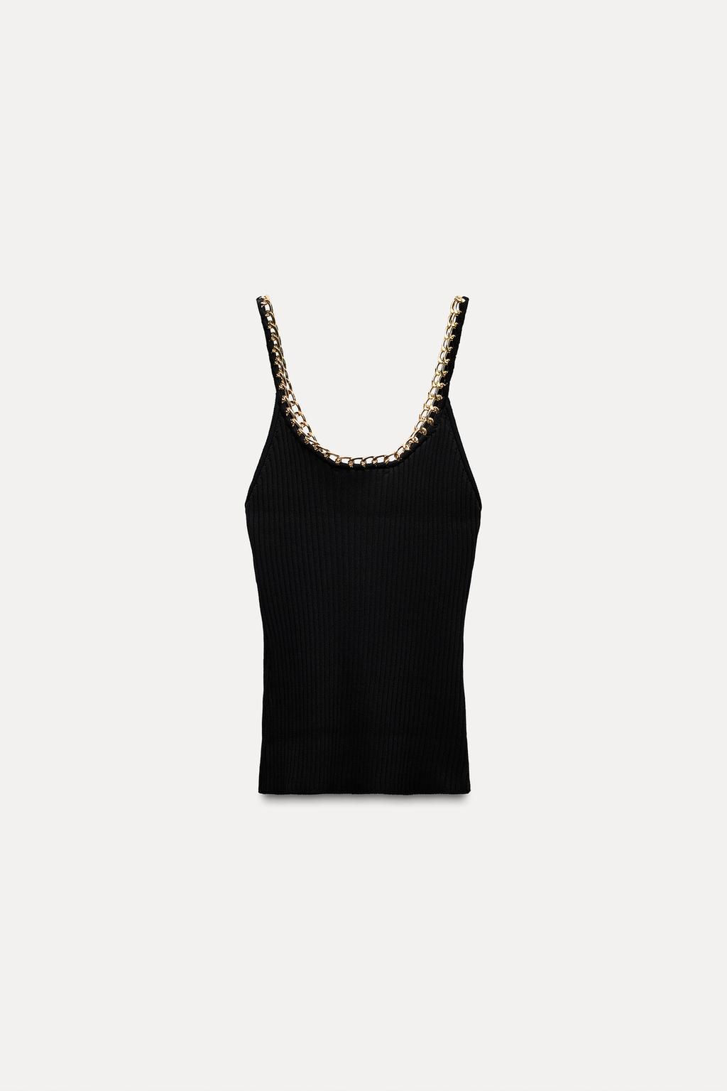 RIBBED KNIT TOP WITH CHAIN DETAIL - Zara фото 6
