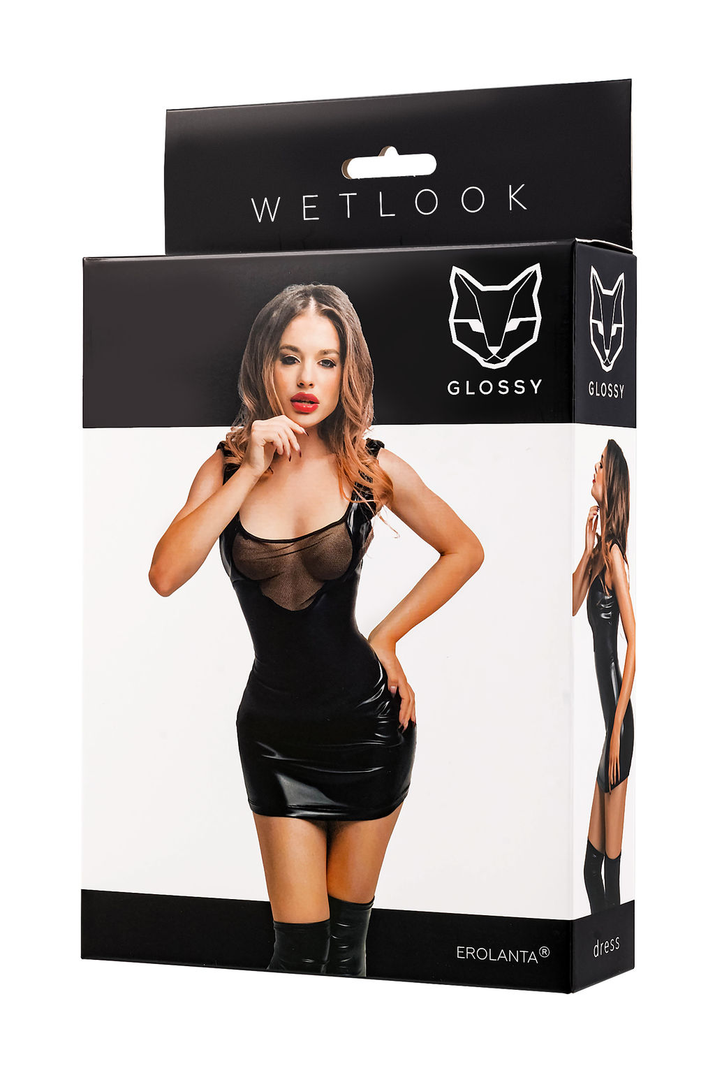 Платье Glossy Rimma с сеточкой из материала Wetlook, черное, L