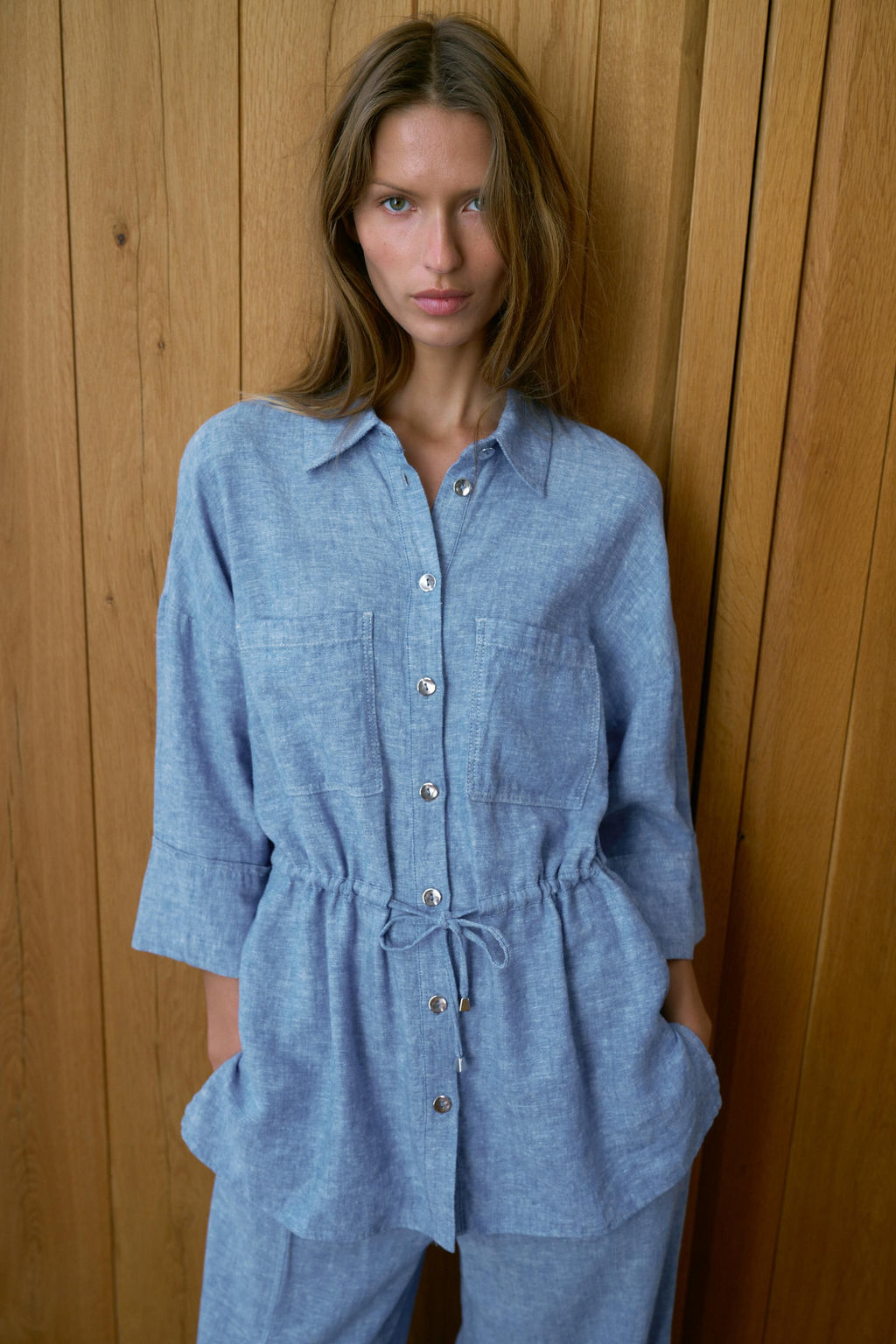 CAMISA SAFARI CON LINO SET / Azul claro - Zara фото 2