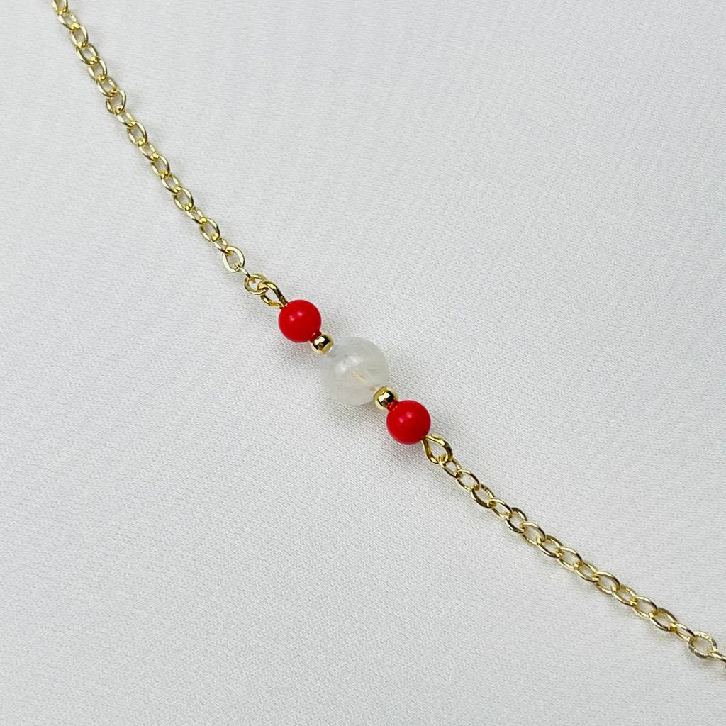 Колье на цепочке из Коралла и Лунного камня - Радуга самоцветов фото 3