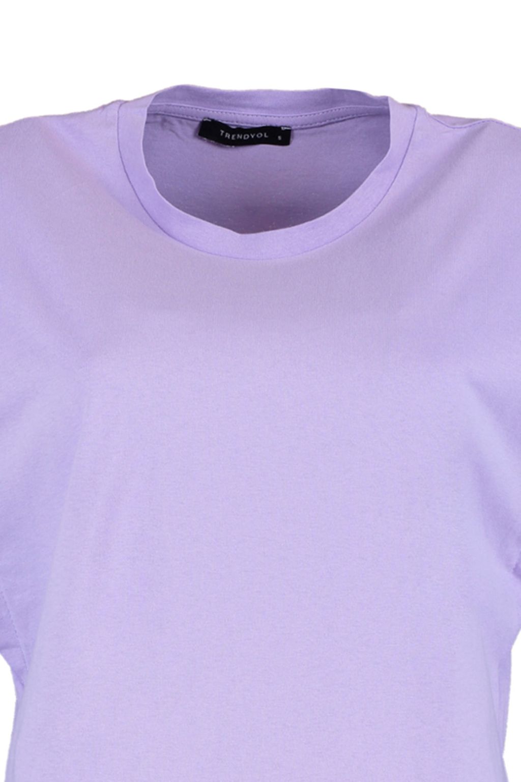 Lila %100 Pamuk Vatka Gorunumlu Basic Bisiklet Yaka Orme T-Shirt TWOSS20TS0021