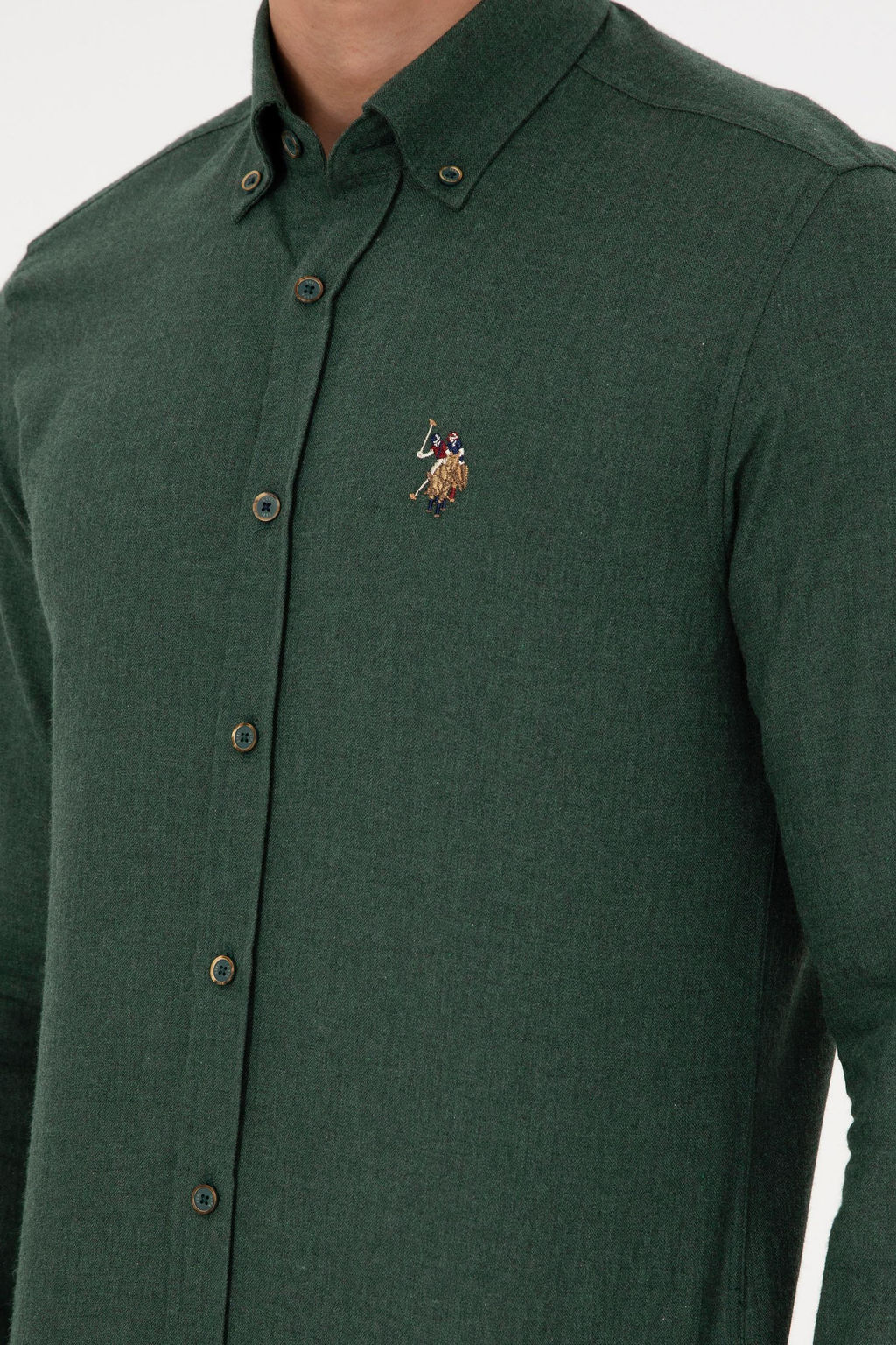 Мужская темно-зеленая базовая рубашка с длинным рукавом Неожиданная скидка в корзине - U.s. polo assn фото 7