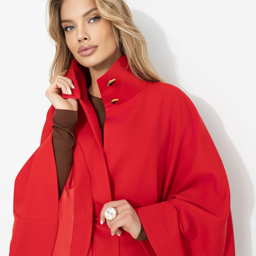 Жакет‑кейп на подкладе, Дикое притяжение (с поясом, красный) - Charutti фото 3