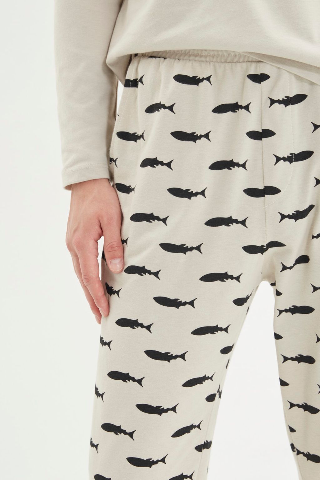TRENDYOL MAN Bej Regular Fit Bask?l? Orme %100 Pamuk Pijama Tak?m? TMNAW22PT1069 - Trendyolmilla фото 5