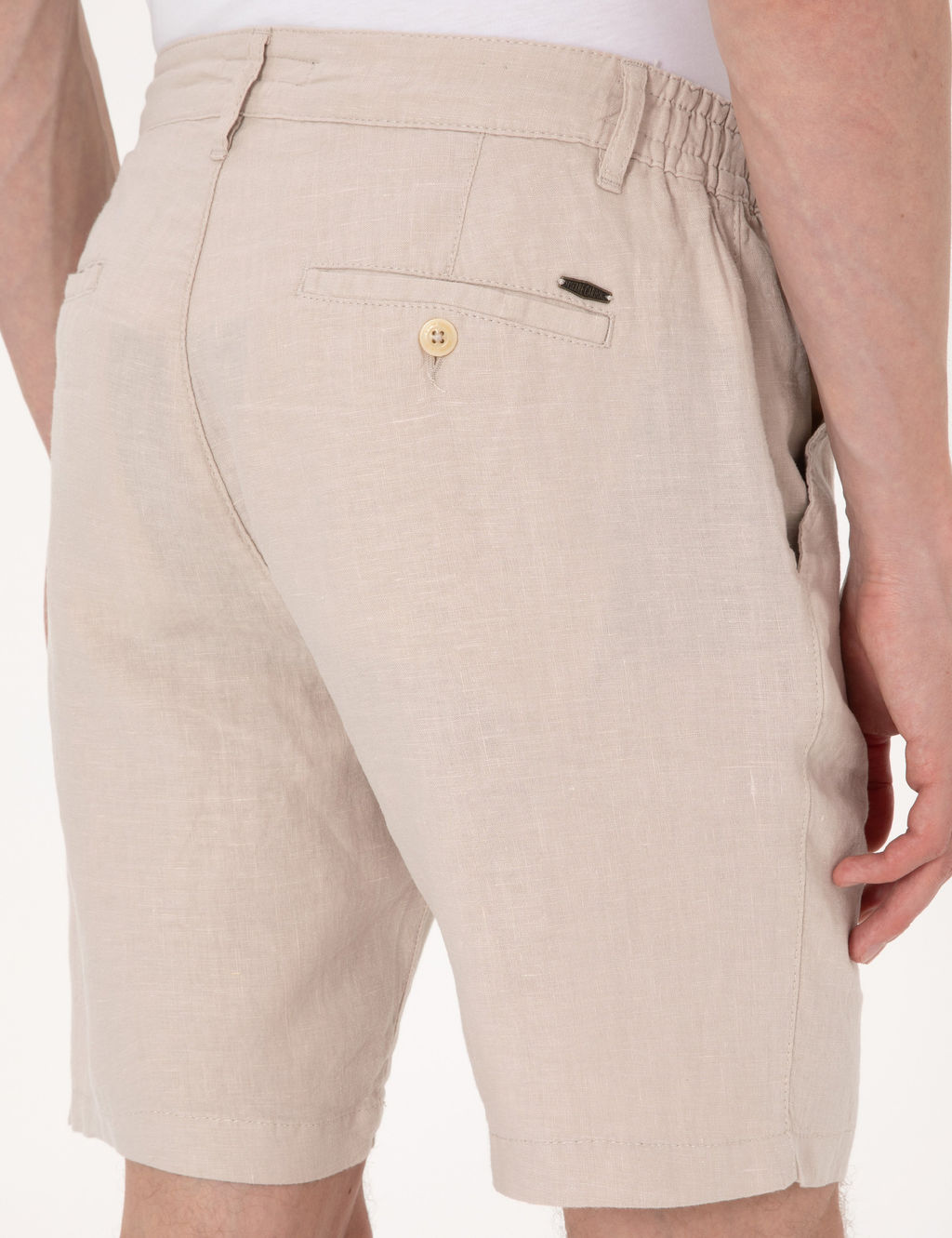 Bej Slim Fit %100 Keten Beli Lastikli Ba_c_kl_ Dokuma _ort