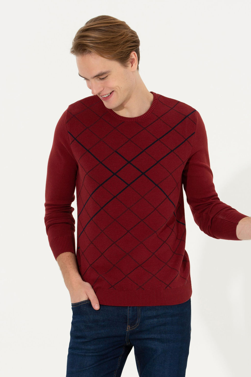 Мужской вязаный свитер вишневого цвета - U.s. polo assn фото 15
