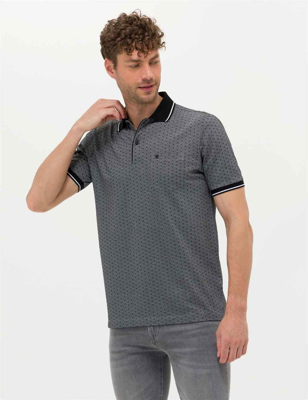 Siyah Regular Fit Bask_l_ Polo Yaka Ti__rt