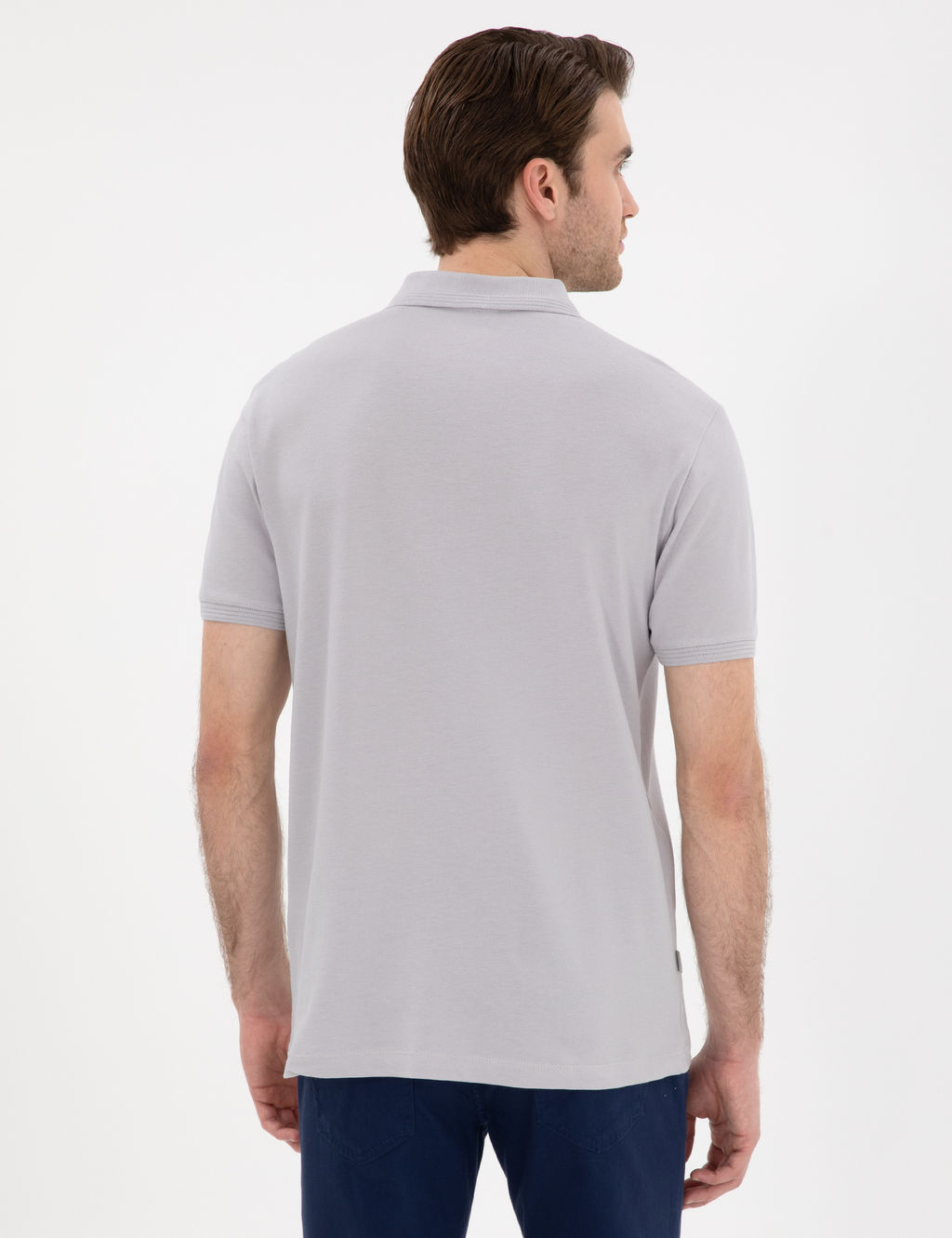 A__k Gri Slim Fit %100 Pamuk K_vr_lmaz Polo Yaka Basic Ti__rt