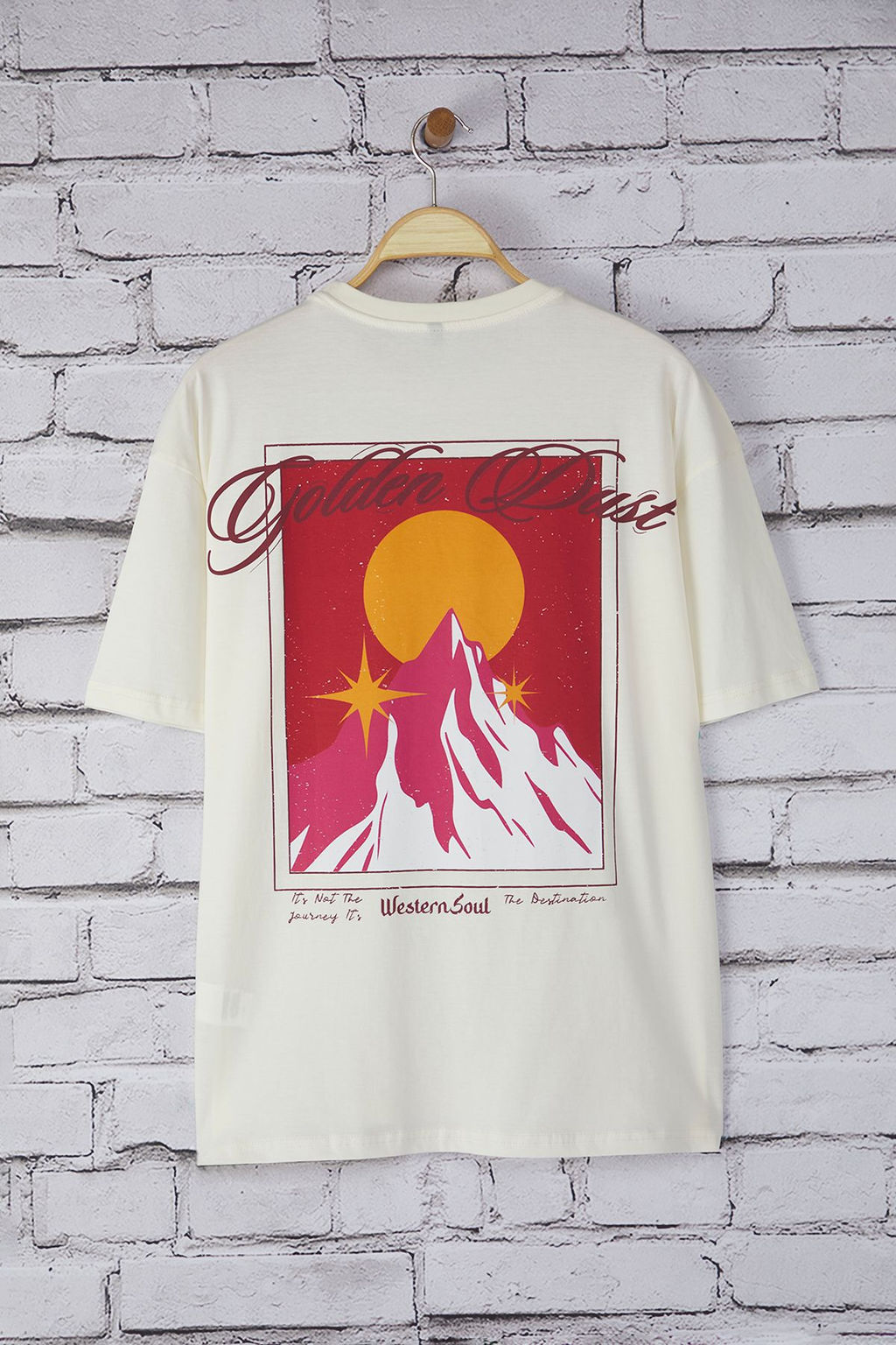 TRENDYOL MAN Ekru Oversize/Genis Kesim Dag S?rt Bask?l? %100 Pamuk T-Shirt TMNSS25TS00191 - Trendyolmilla фото 7