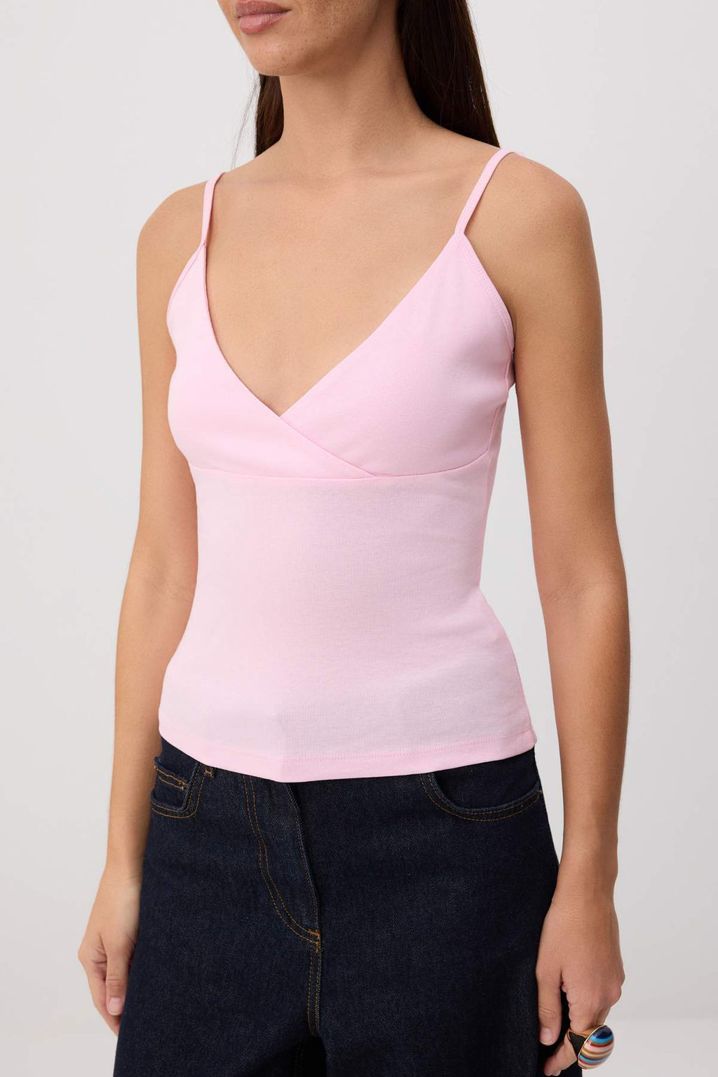 Pembe D_z Fitted Kruvaze _nce Ask_l_ Kolsuz Uzun Pamuk Ribana _rme Atlet TWOSS26AL00069 - Trendyolmilla фото 3