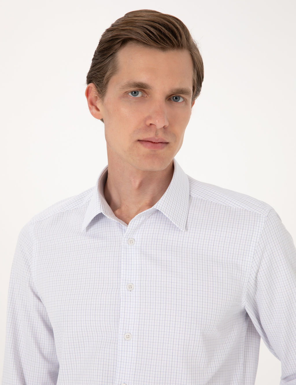 Mavi Kareli Slim Fit Uzun Kollu G_mlek