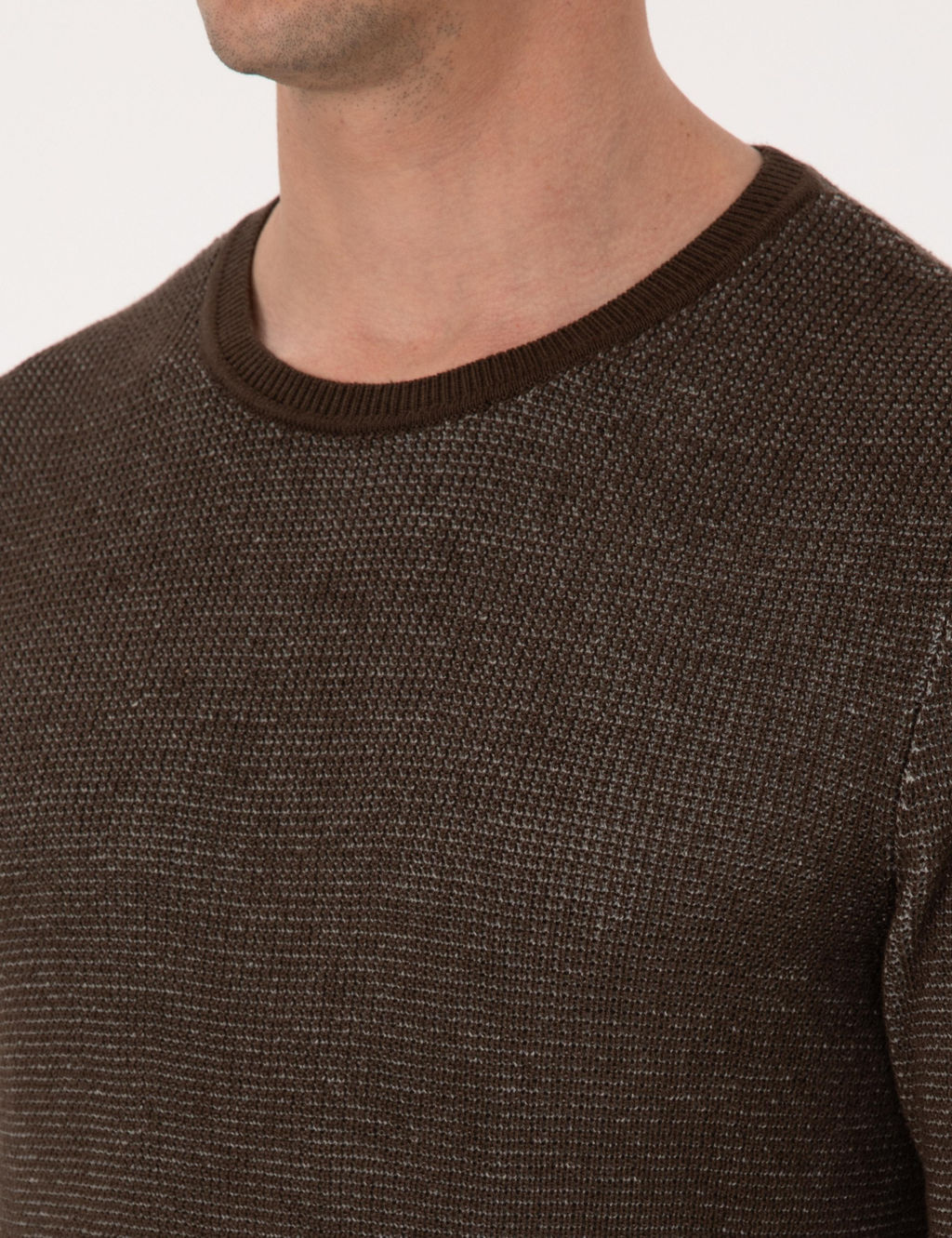 Kahverengi Slim Fit Pamuk Kar___ml_ Bisiklet Yaka Triko Kazak - Cacharel фото 7