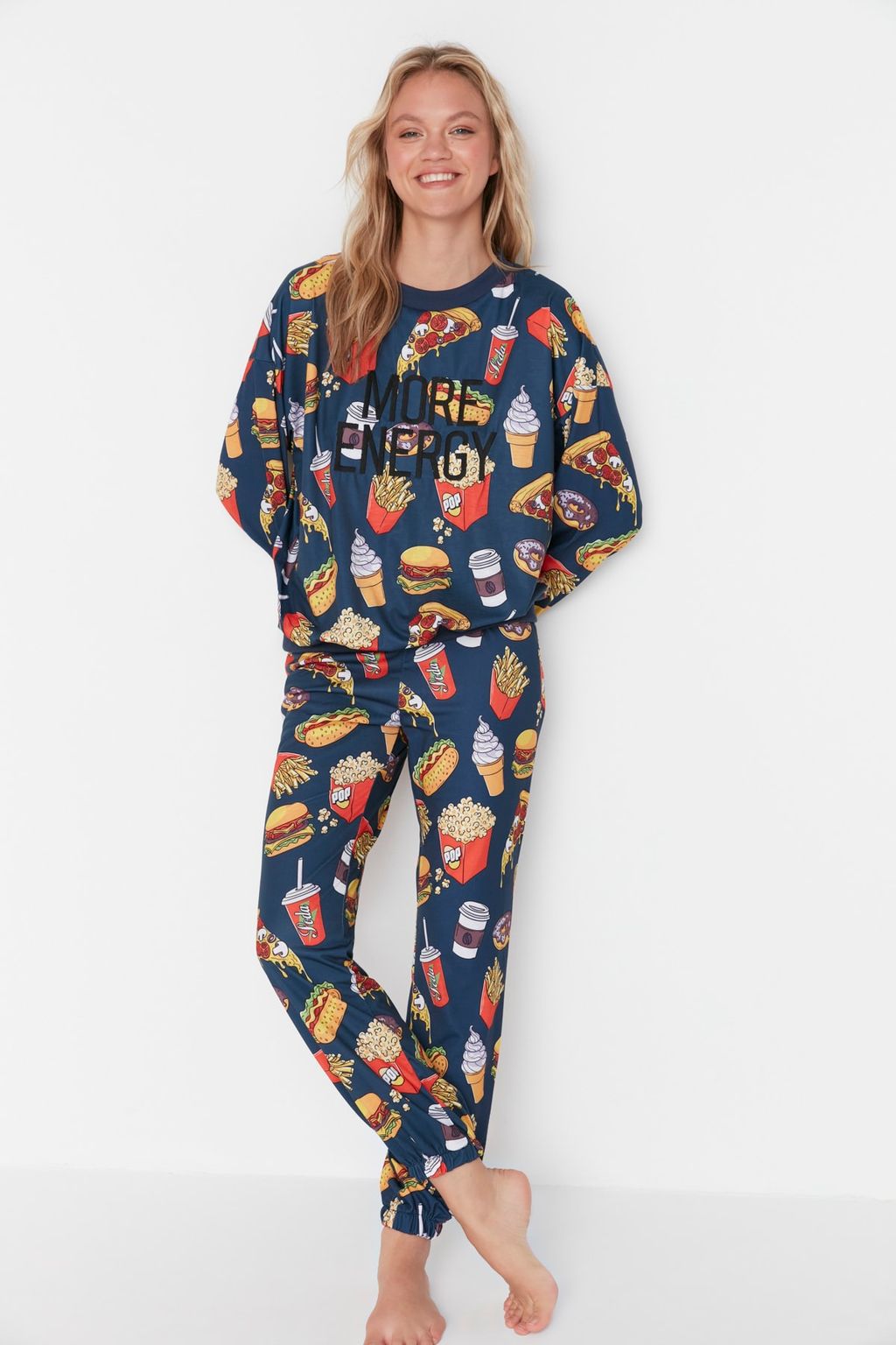 Cok Renkli %100 Pamuklu Slogan Nak?sl? Desenli Orme Pijama Tak?m? THMAW23PT00064
