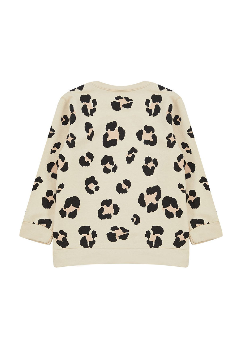 Bej K?z Cocuk Mevsimlik-Ince Leopar Desenli Orme Sweatshirt TKDAW25SW00001