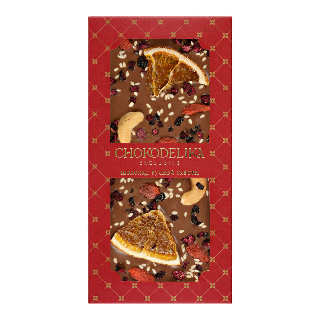 Шоколад молочный SUGAR FREE кешью, апельсин, годжи 80 гр