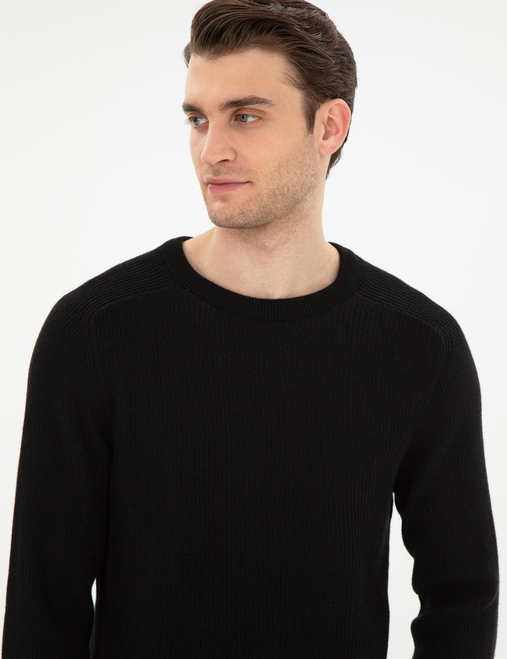 Siyah Slim Fit Bisiklet Yaka Triko Kazak - Pierre cardin фото 2