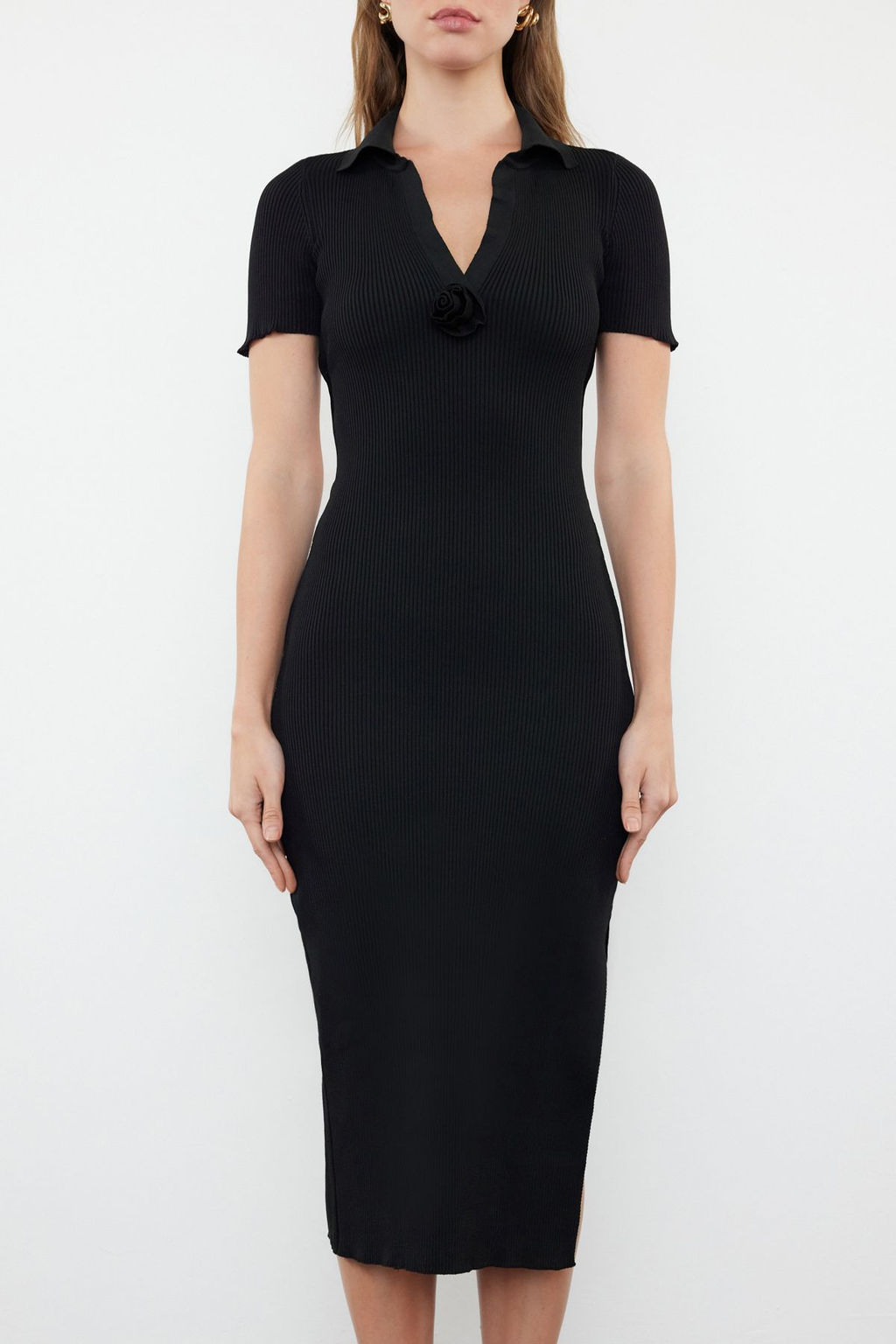 Siyah Y?rtmacl? Triko Elbise TWOSS24EL01004 - Trendyolmilla фото 3