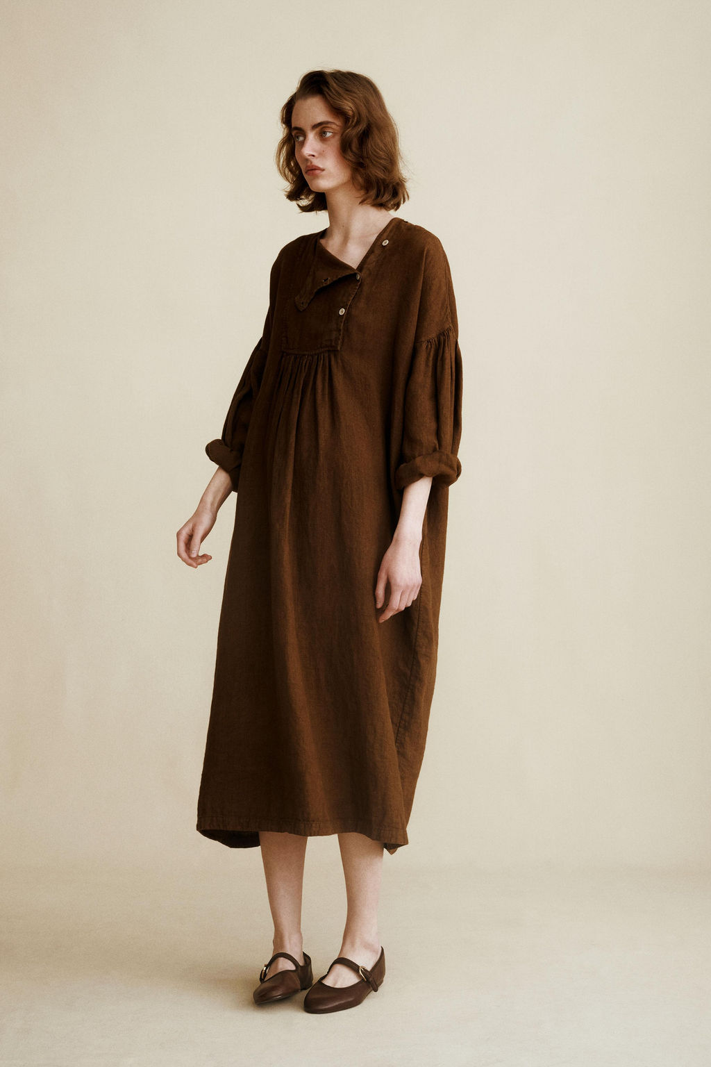 VESTIDO LINO 100% CREATED BY CARAMEL LONDON X ZARA / Chocolate  фото 2