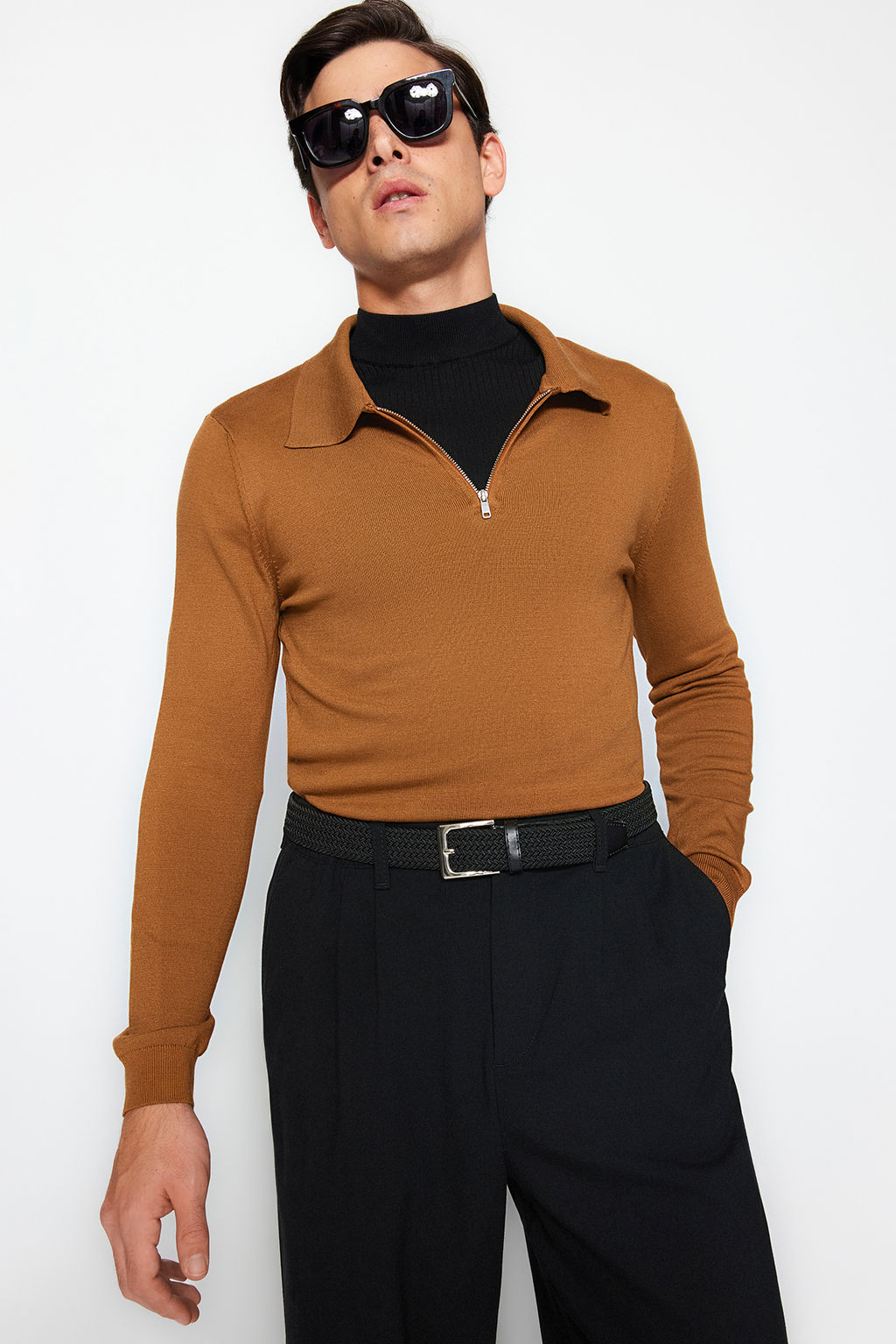 Camel Slim Fit Polo Yaka Triko Kazak TMNAW24KZ00076 - Trendyolmilla фото 3