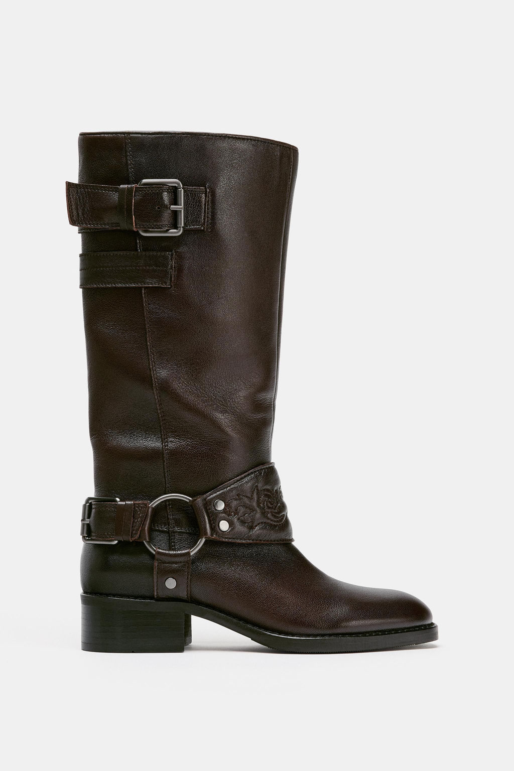 LEATHER FLAT EMBROIDERED BOOTS - Zara фото 2