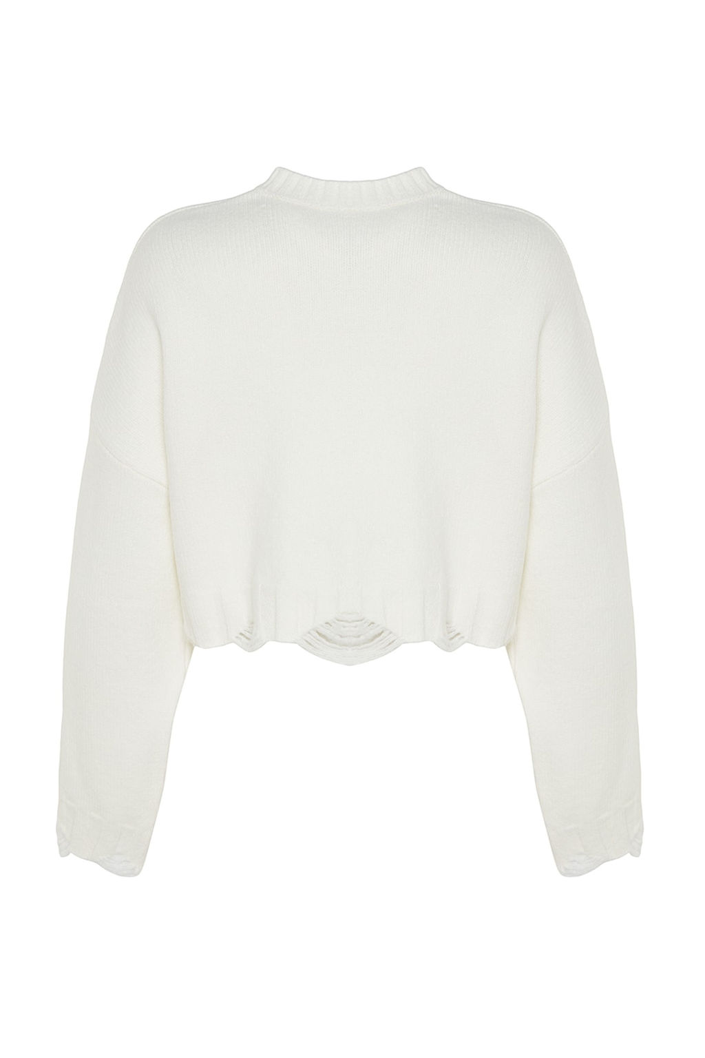 Ekru Crop Genis Kal?p Yumusak Dokulu Ak?tma Detayl? Triko Kazak TWOAW24KZ00319