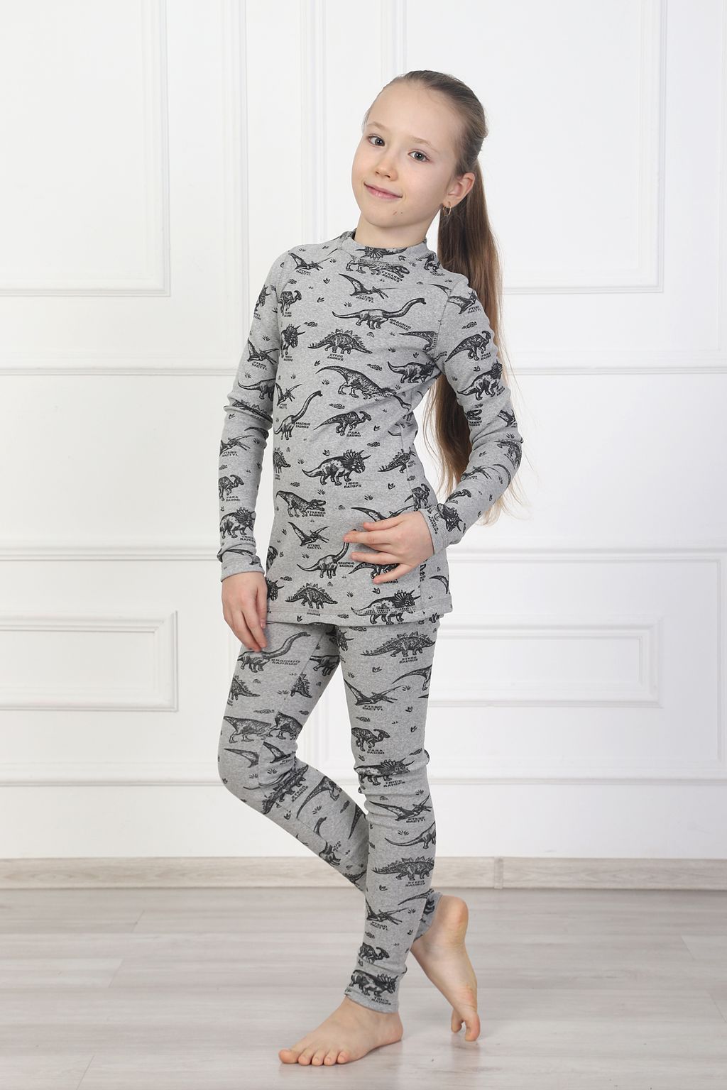 Комплект С НАЧЕСОМ "Термобелье. Динозавры" для девочек