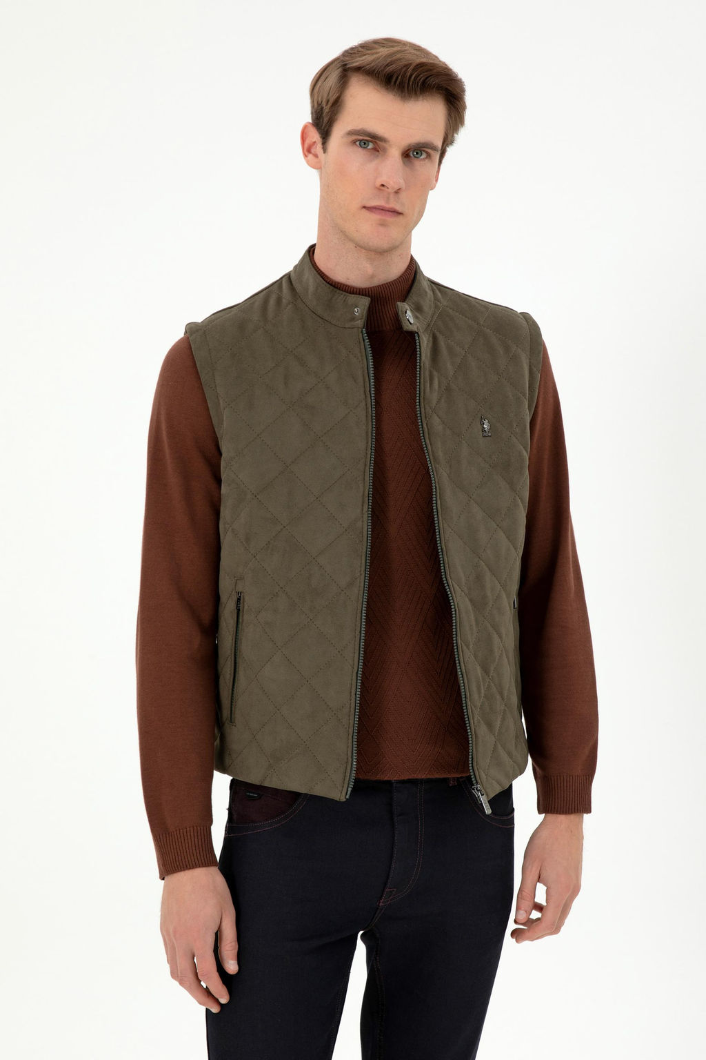 Мужская кожаная куртка цвета хаки