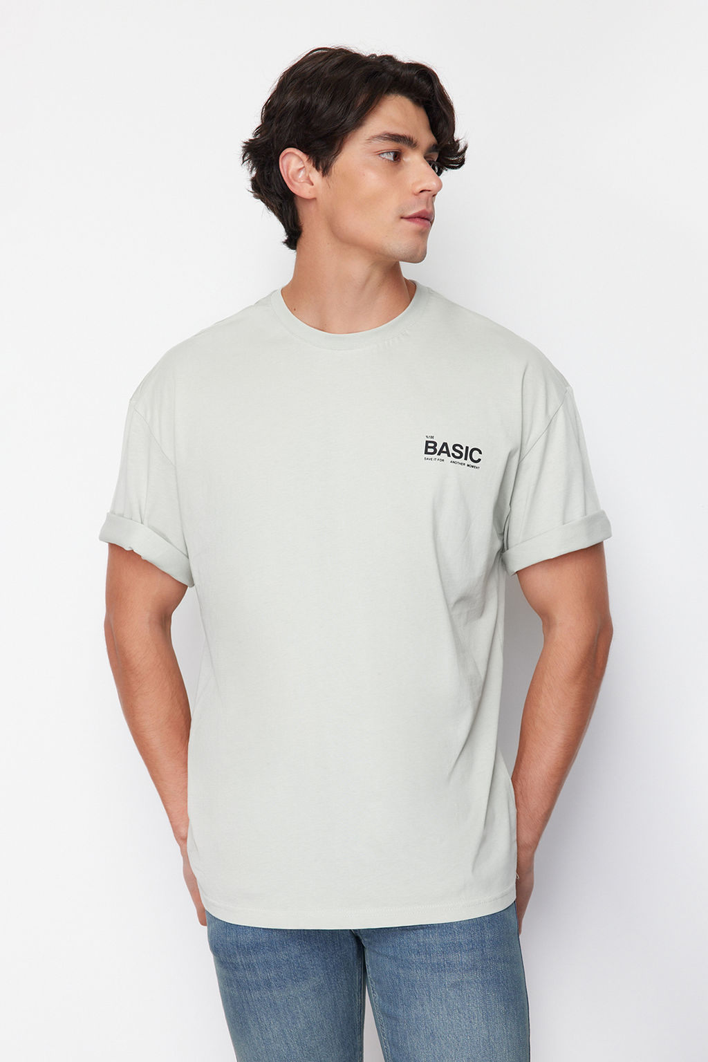 TRENDYOL MAN Gri Oversize Bisiklet Yaka Slogan Orme T-Shirt TMNSS23TS00263 - Trendyolmilla фото 20