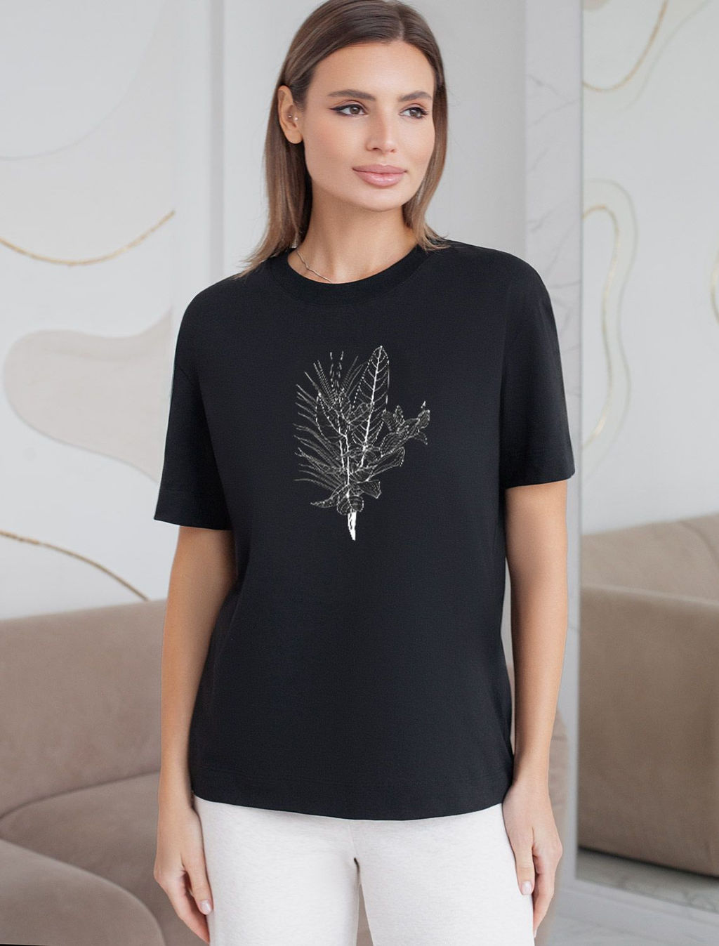 Футболка с принтом свободная из премиального 100% хлопка