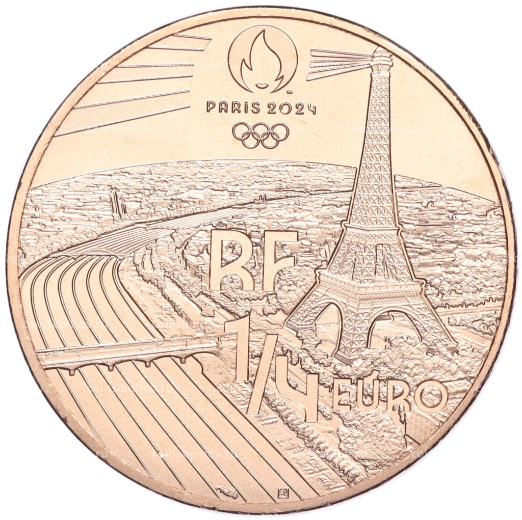 Монета 1/4 евро 2022 года Франция XXXIII летние Олимпийские игры в Париже 2024 года  Кайтсерфинг