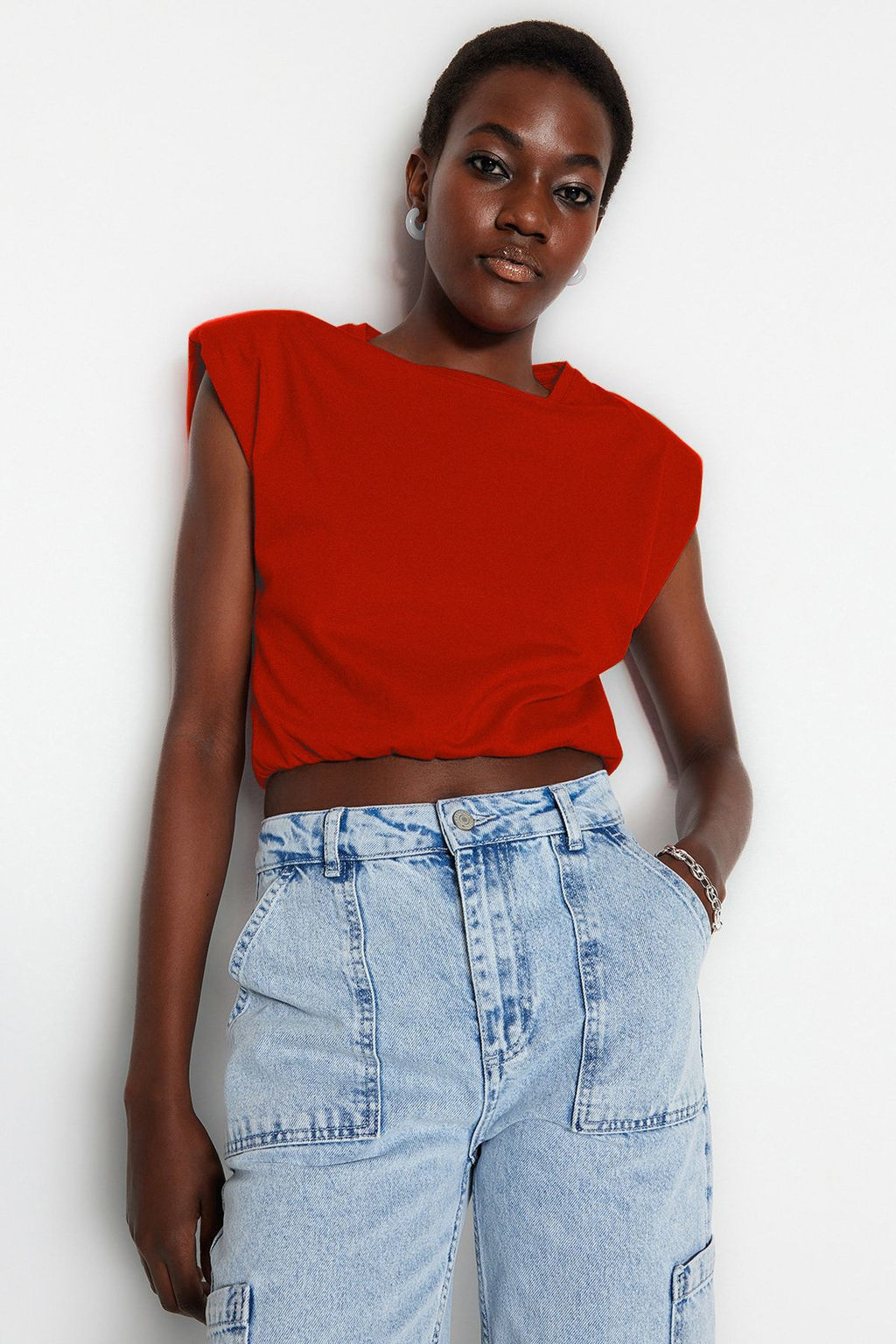 TRENDYOLMILLA Siyah %100 Pamuk Vatkal? Crop Bisiklet Yaka Orme T-Shirt TWOSS21TS0379 фото 12