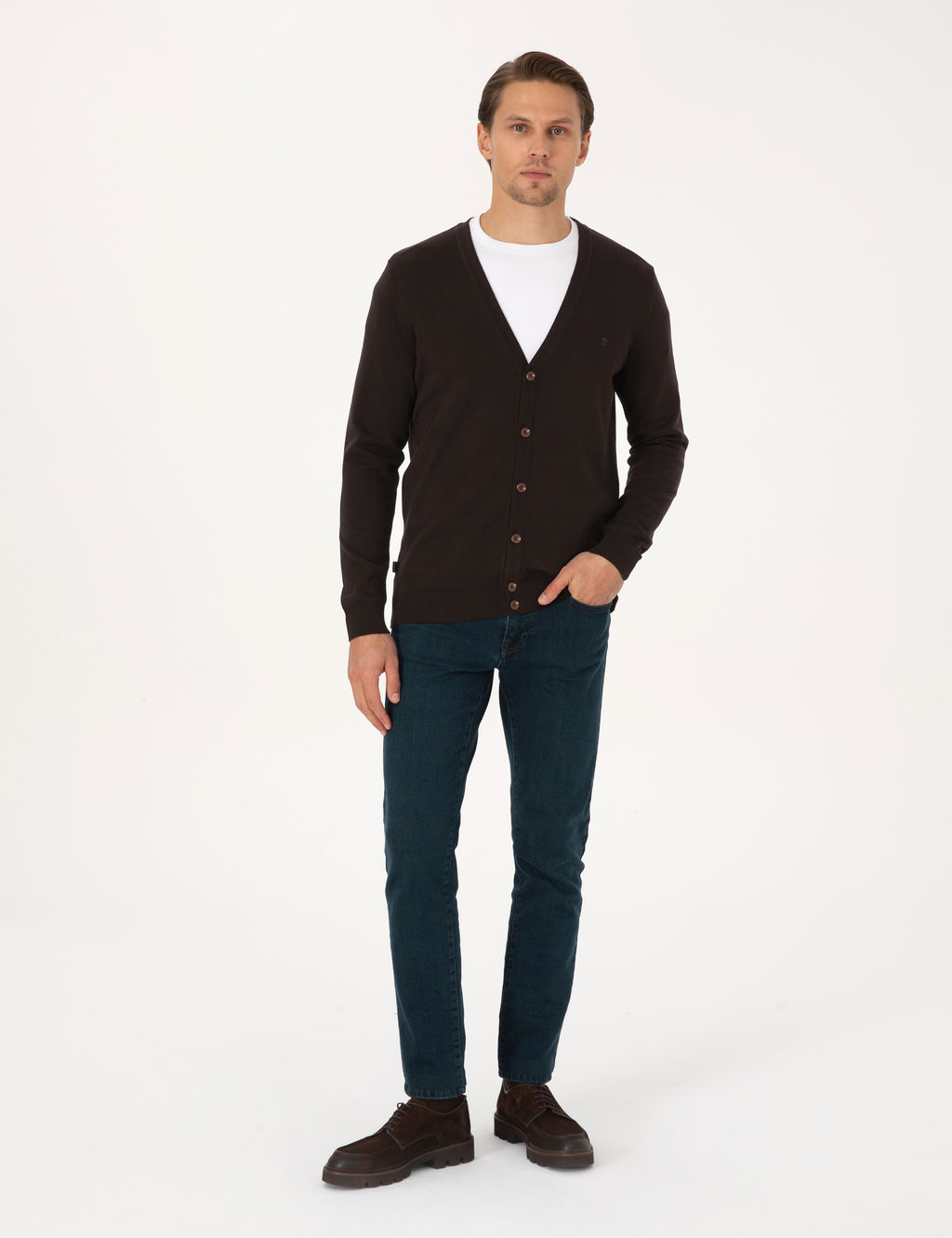 Koyu Kahverengi Slim Fit Basic D__meli Triko H_rka