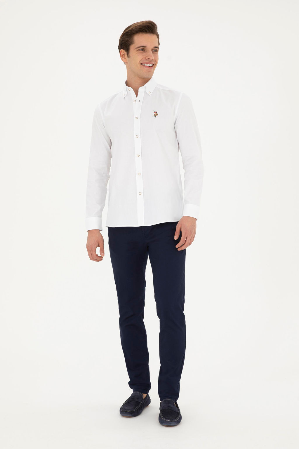 Мужская белая базовая рубашка с длинным рукавом - U.s. polo assn фото 4