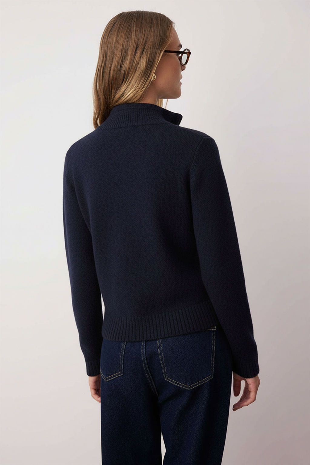 Lacivert Fermuarl? Yun Kar?s?ml? Dik Yaka Yumusak Dokulu Triko H?rka TWOAW26HI00027